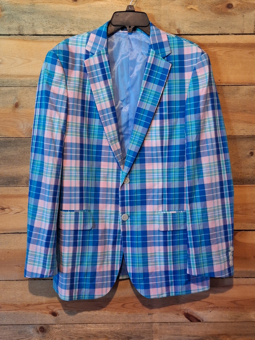 Stafford Blue, Pink, And Green Plaid Sport Coat
